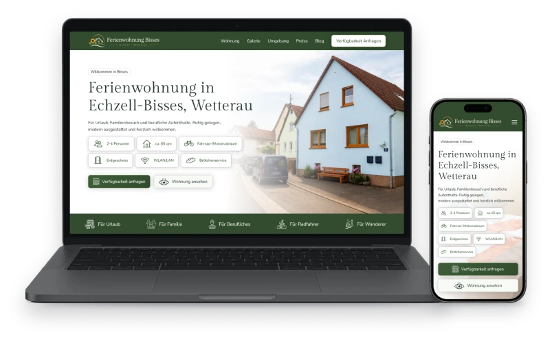 Website von Ferienwohnung in der Wetterau auf Laptop und Handy