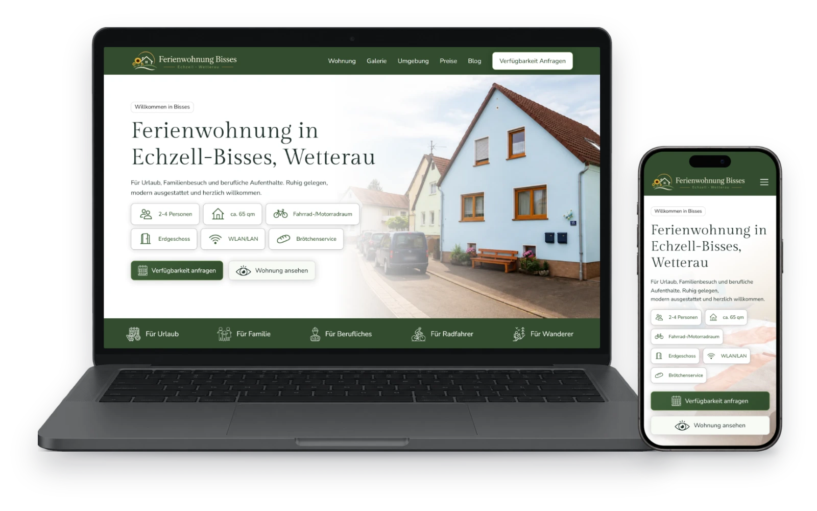 Website von Ferienwohnung in der Wetterau auf Laptop und Handy