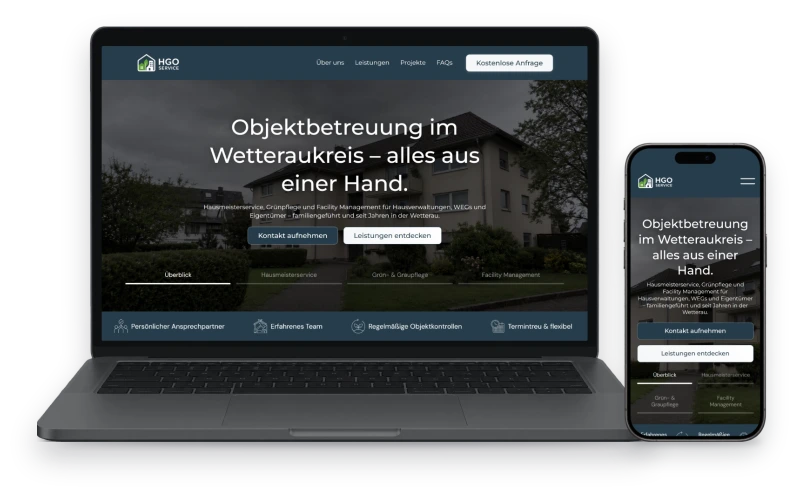 Website von HGO Facilityservice auf Laptop und Handy