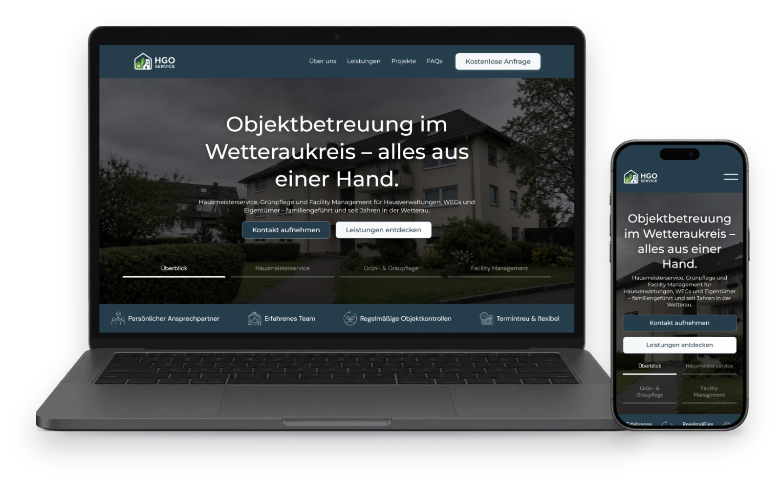 Website von HGO Facilityservice auf Laptop und Handy