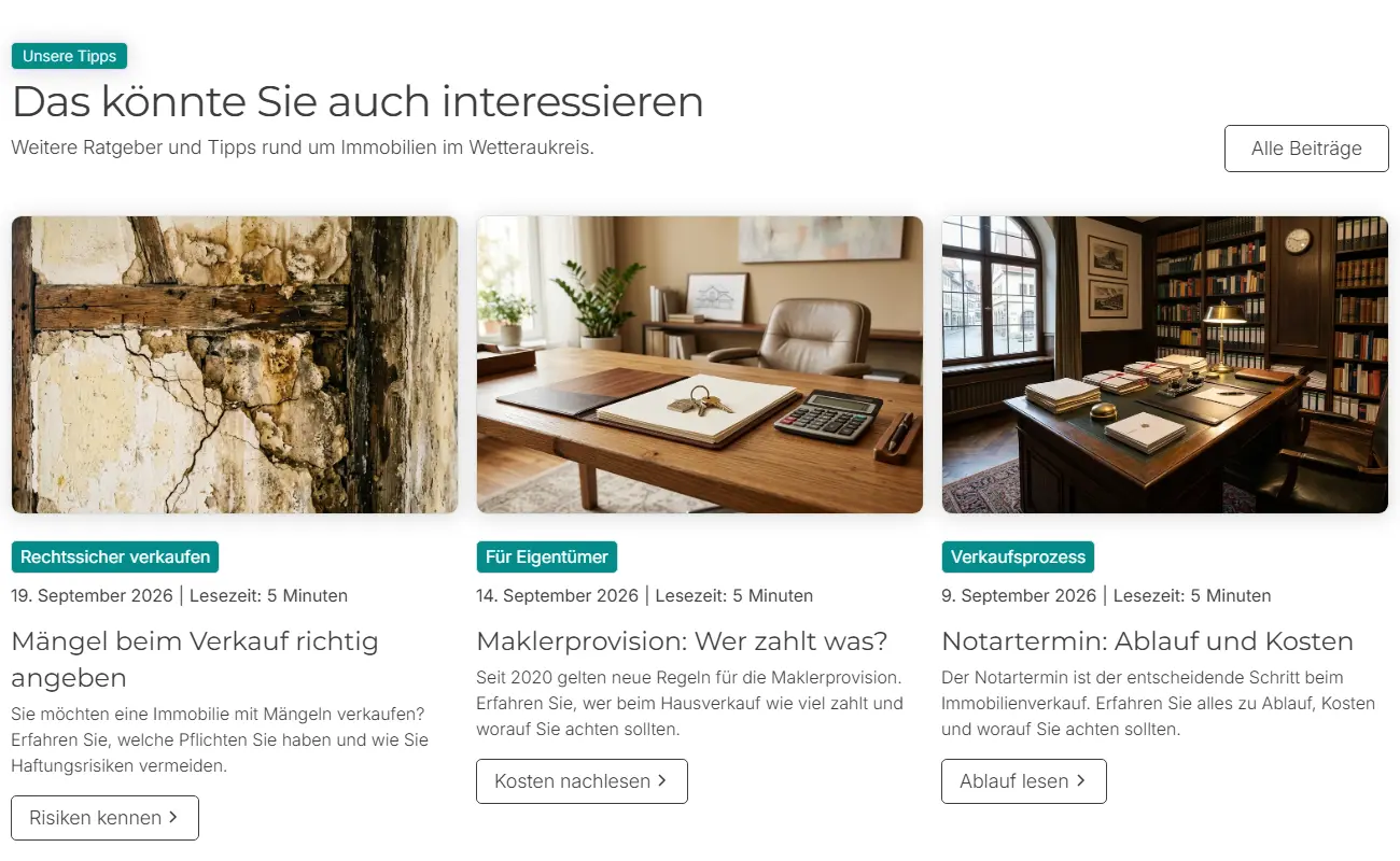 Ausschnitt des Ratgebers auf der LMW-Website mit drei Beiträgen