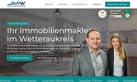 Erster Bildschirm der Website von LMW Immobilien