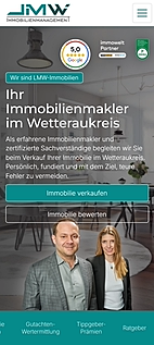Die Website von LMW Immobilien auf dem Telefon