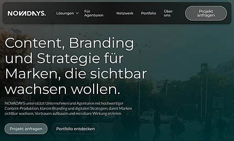 Erster Bildschirm der Website von Novadays