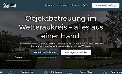 Erster Bildschirm der Website von HGO Facilityservice