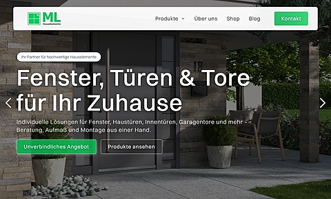 Erster Bildschirm der Website von ML Hauselemente