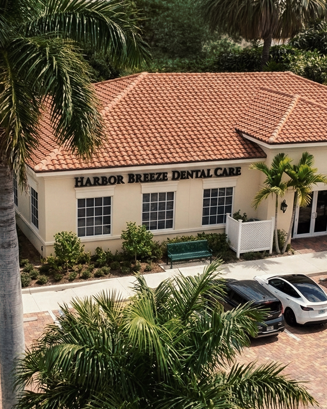 Aerial view of Harbor Breeze Dental Care on West Indiantown Road in Jupiter, Florida