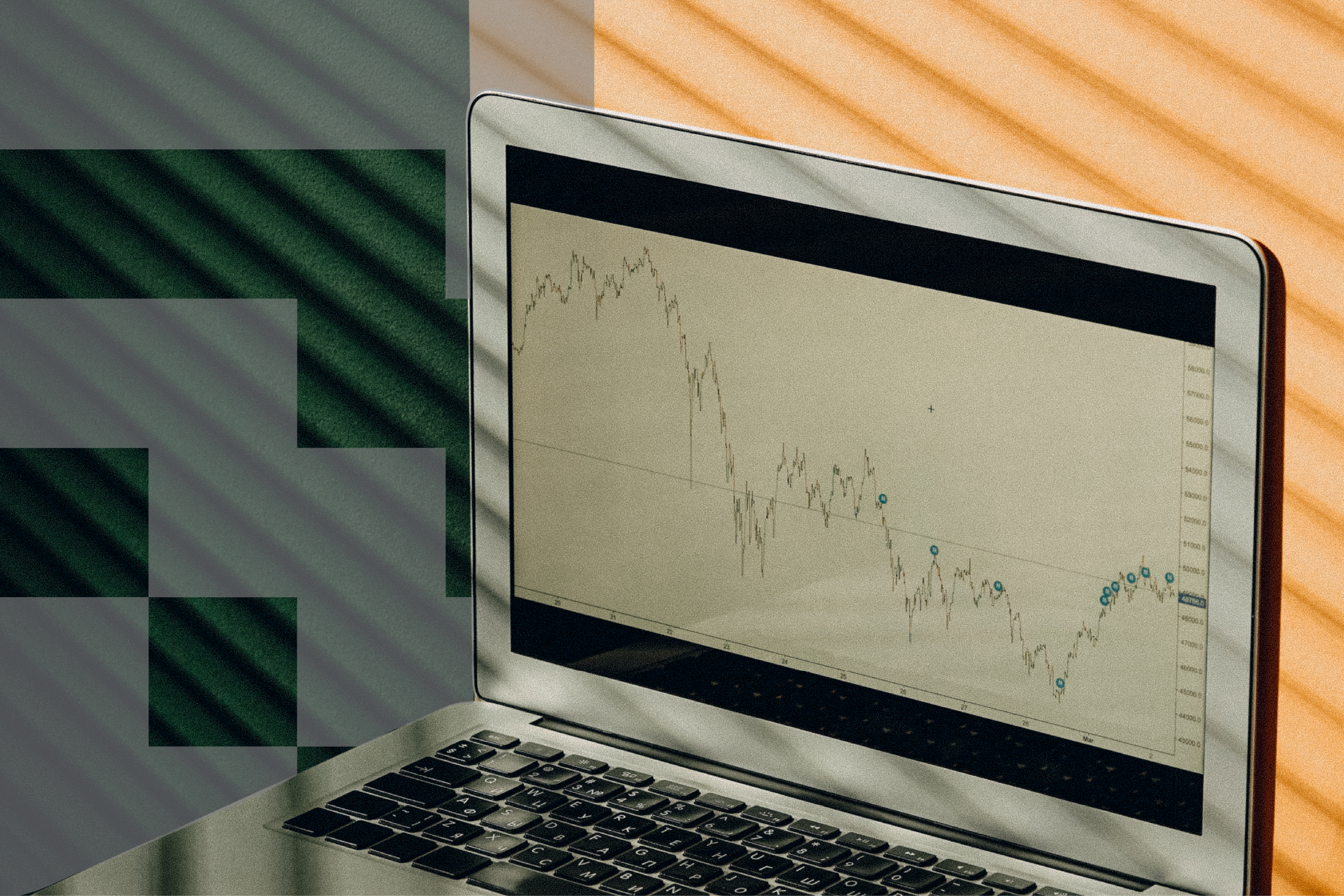 Laptop showing a cash balance trend line