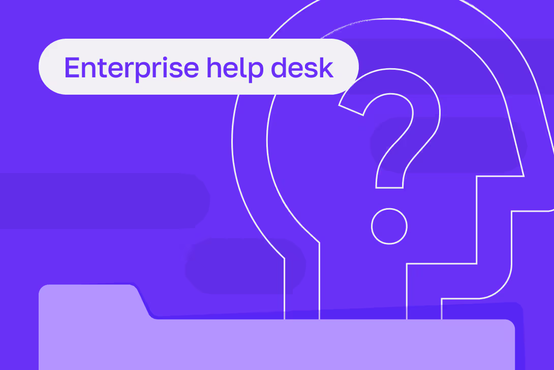 "Enterprise help desk" title card with a head and question mark icon
