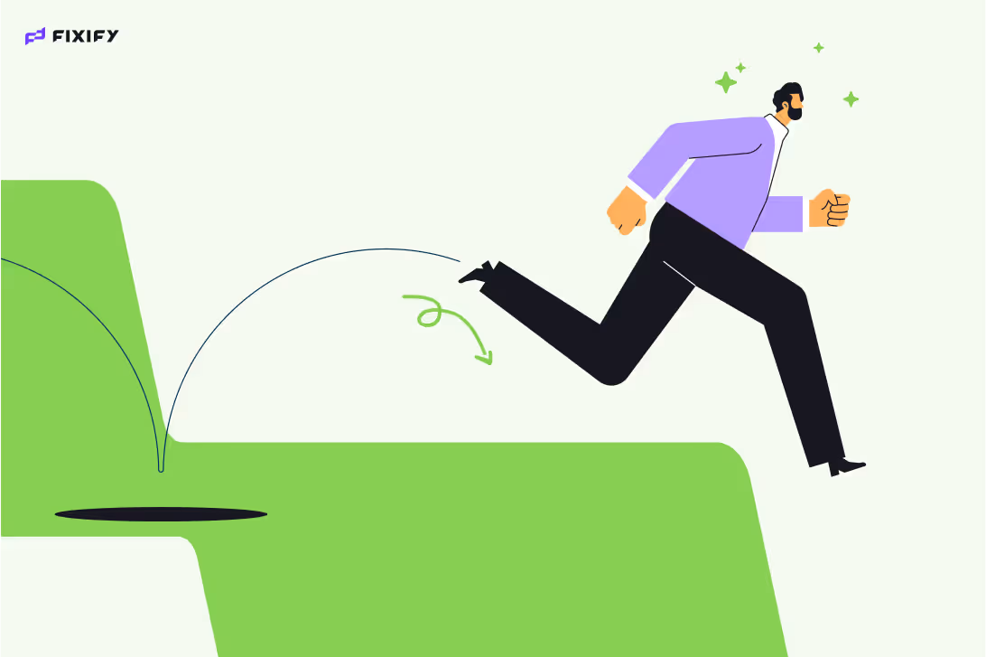 Man running and leaping over a hole in the ground