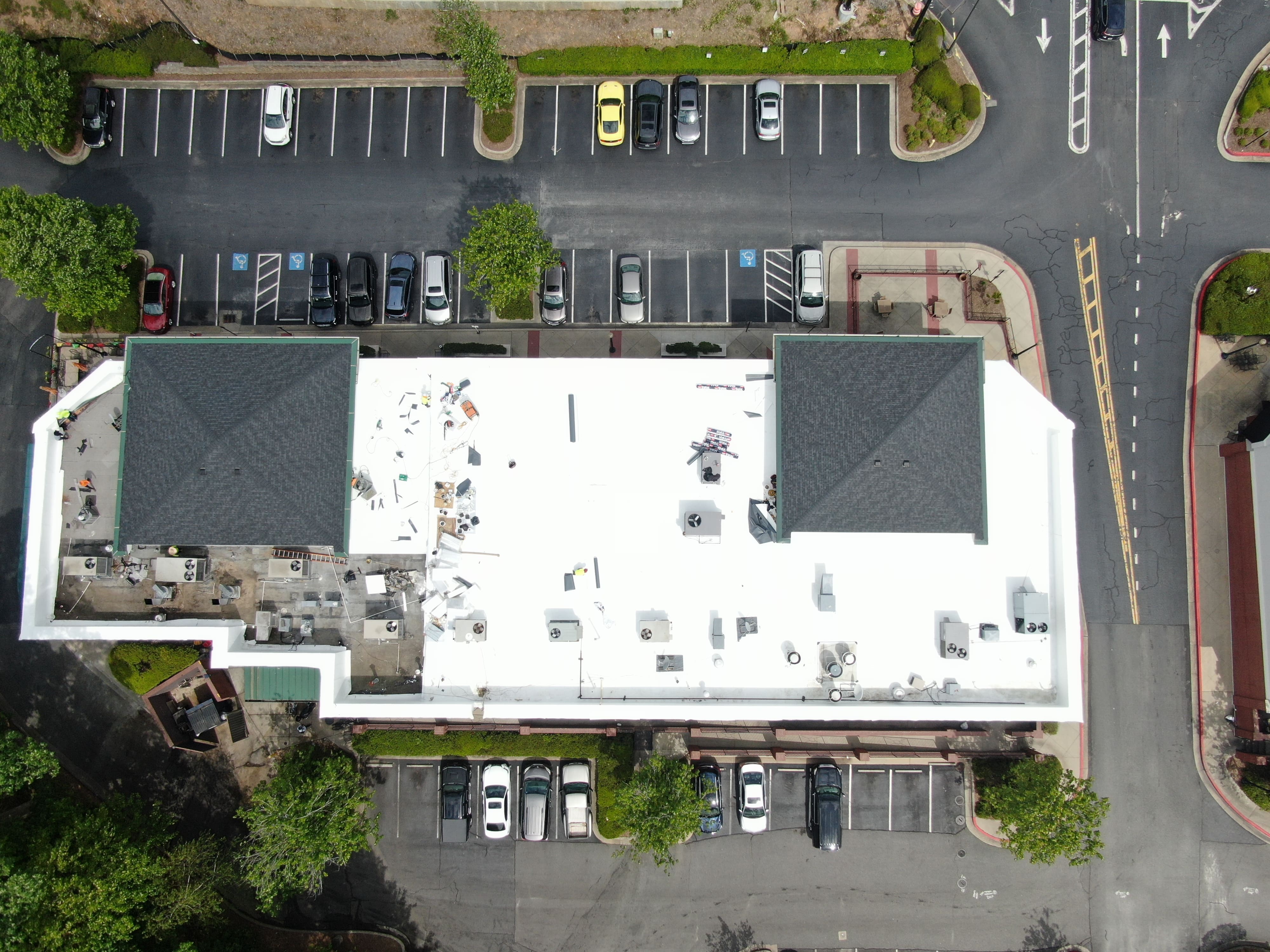 Aerial view of a completed Apex roof replacement