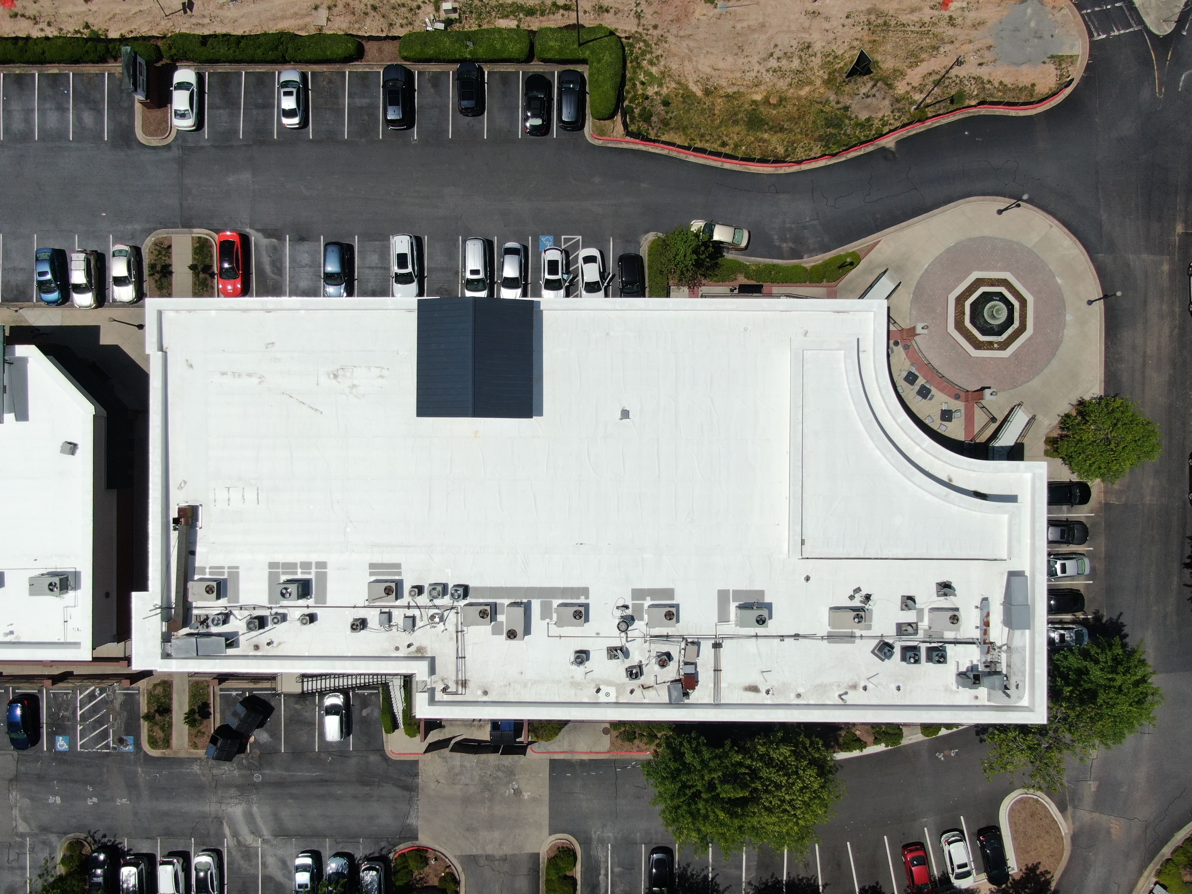 Aerial view of a completed Apex roof replacement