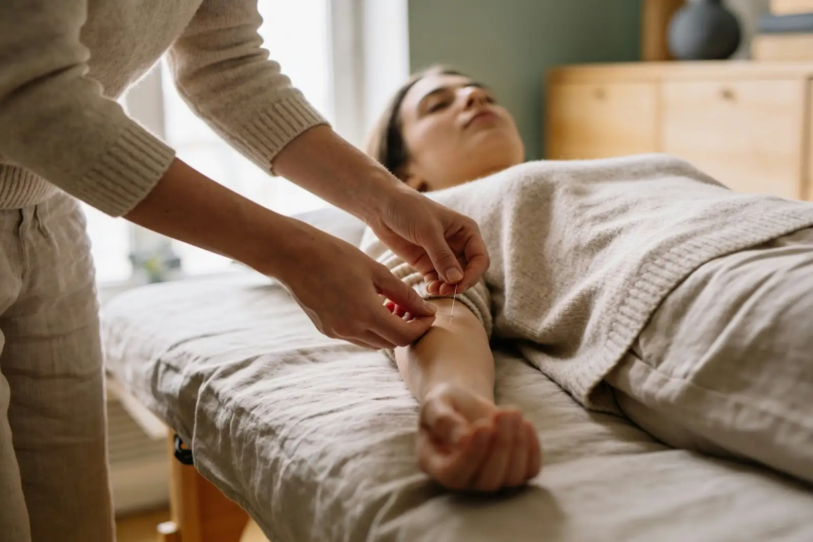 Calm treatment room prepared for a session