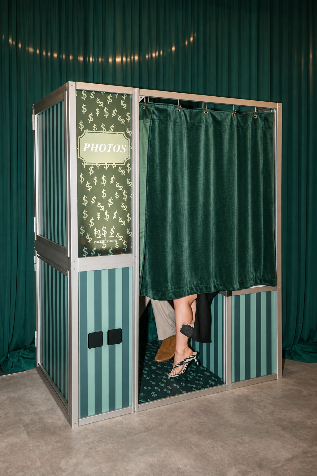 Customized green enclosed ICON photo booth