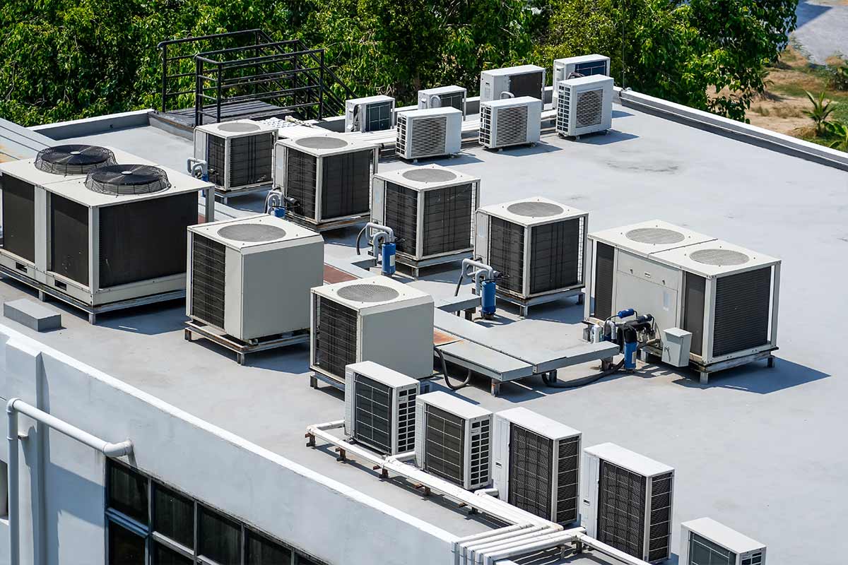 Commercial HVAC units on the roof of a commercial building