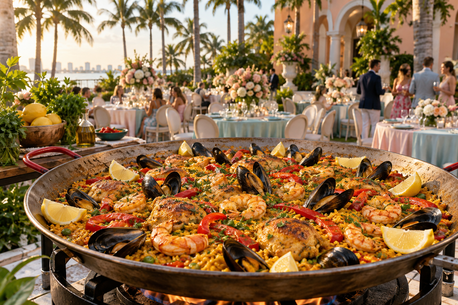 AI illustration of a tropical paella catering celebration