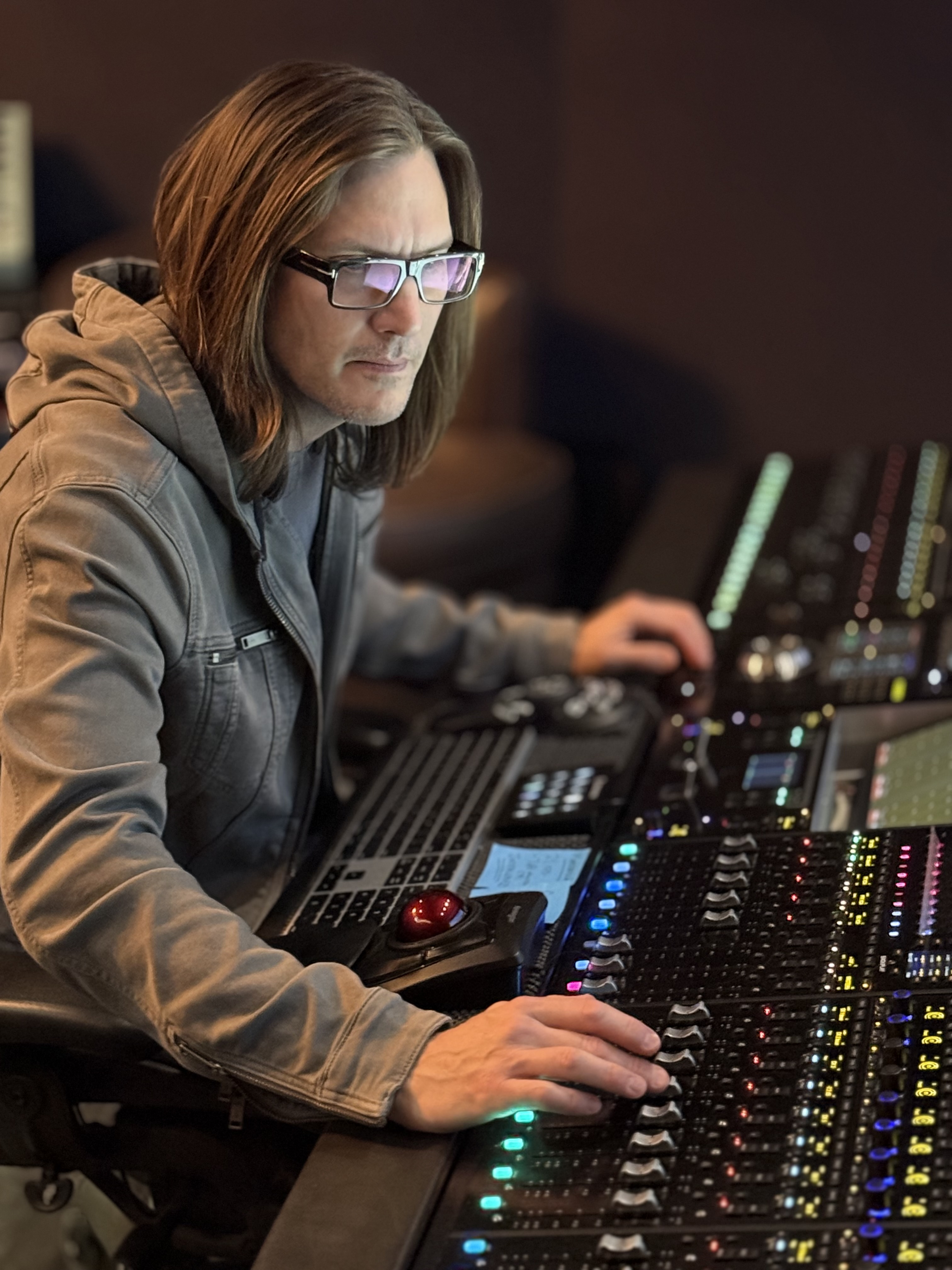 Lucien Palmer mixing at the Toolshed Audio Post console