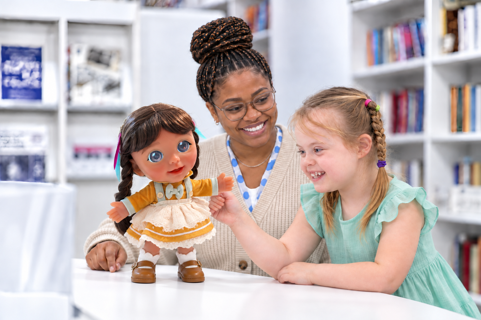 A teacher and a student learning together with Joy, the AI companion robot