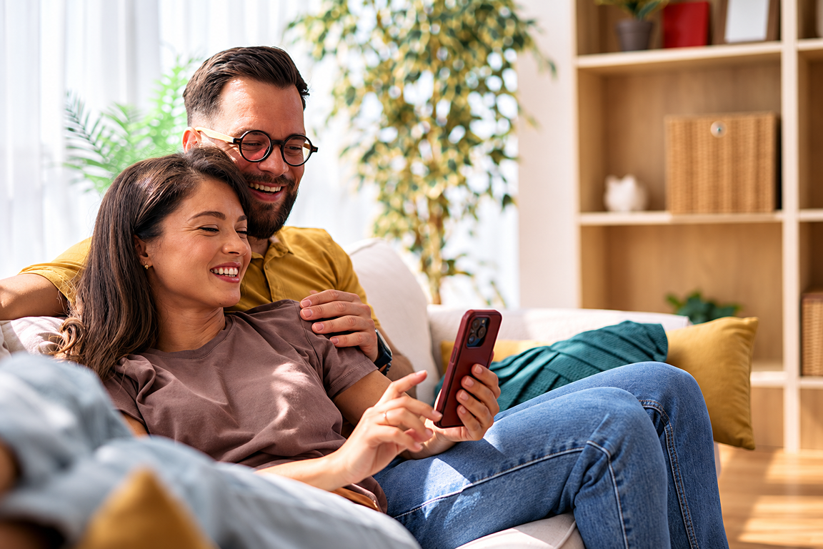 Adult children checking the CareSphere app together