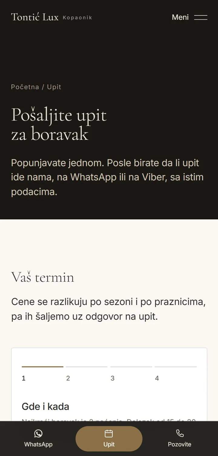 Tontić Lux inquiry page on a phone