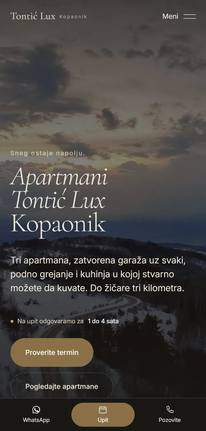 Tontić Lux home page on a phone