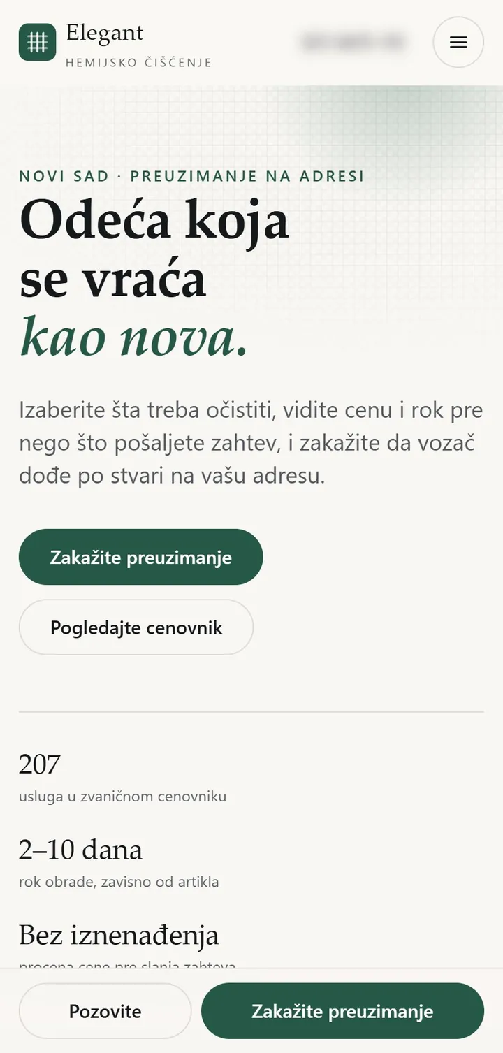 Elegant home page on a phone