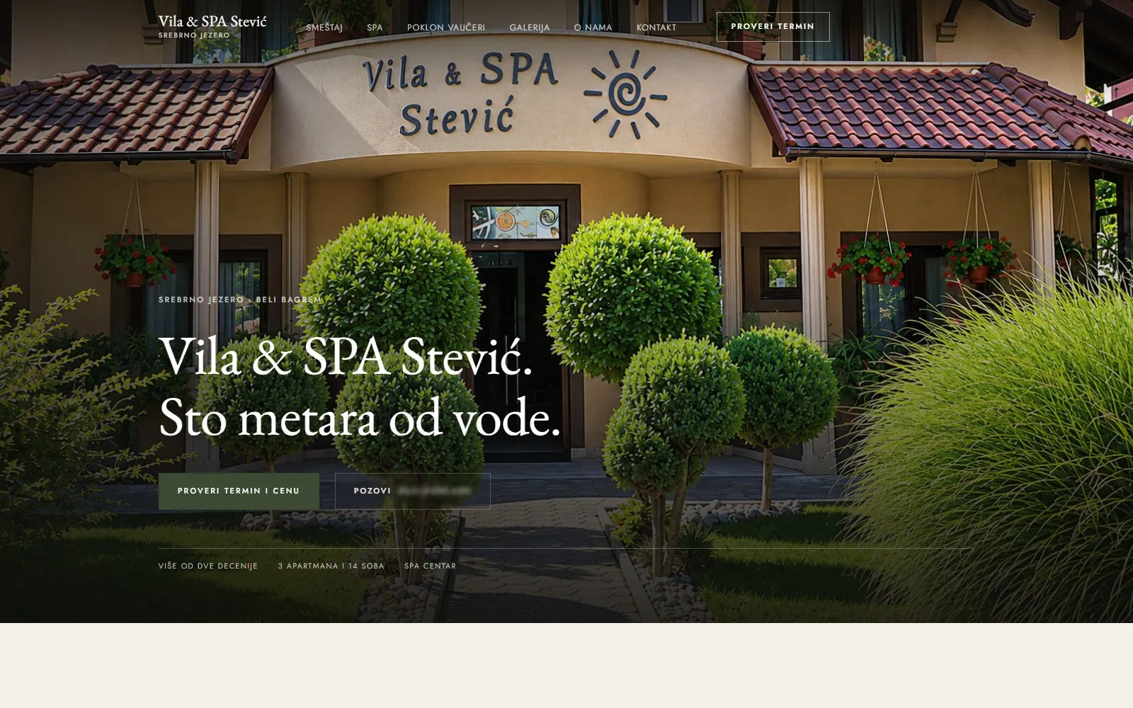 Vila & SPA Stević website, home page with the villa entrance