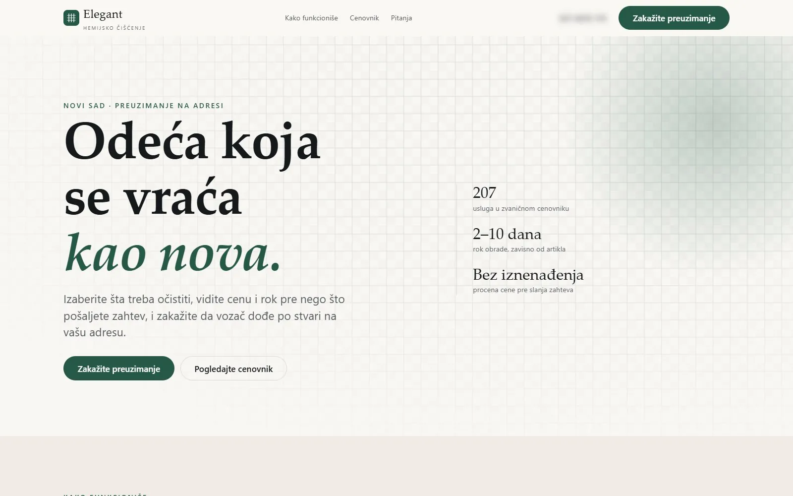 Hemijska čistiona Elegant website, ordering and price list