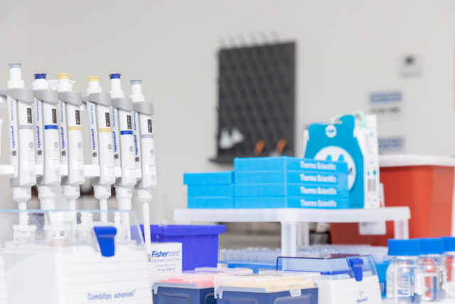 Pipettes and consumables at the preparation bench
