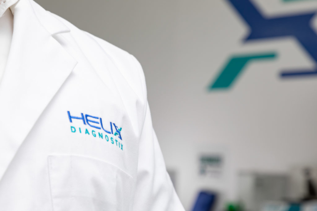 Helix Diagnostix laboratory coat with embroidered logo