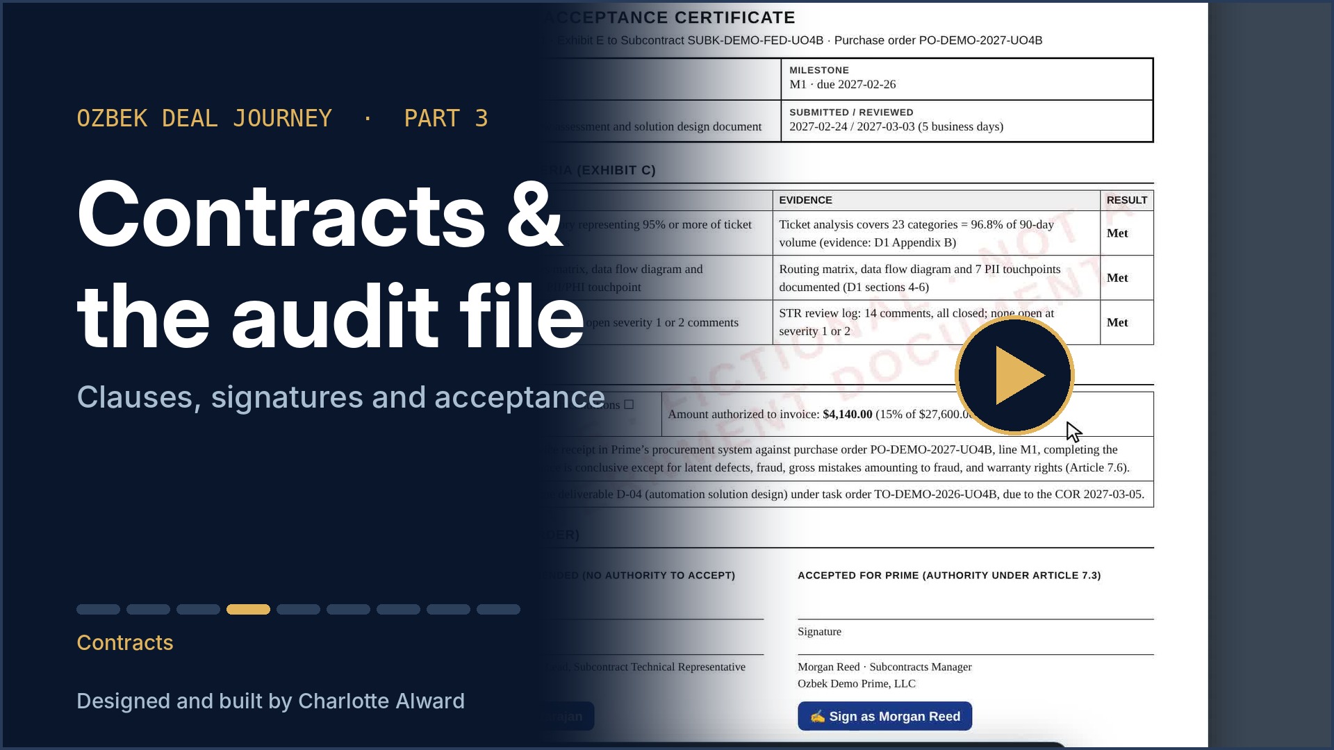 Ozbek Part 3 demo: Contracts, FAR clauses and the audit file