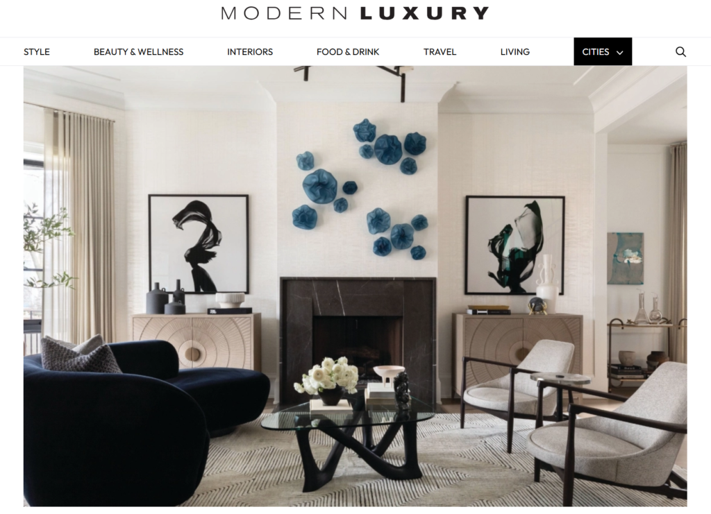 Hermosa sculptural wood coffee table featured in Modern Luxury magazine
