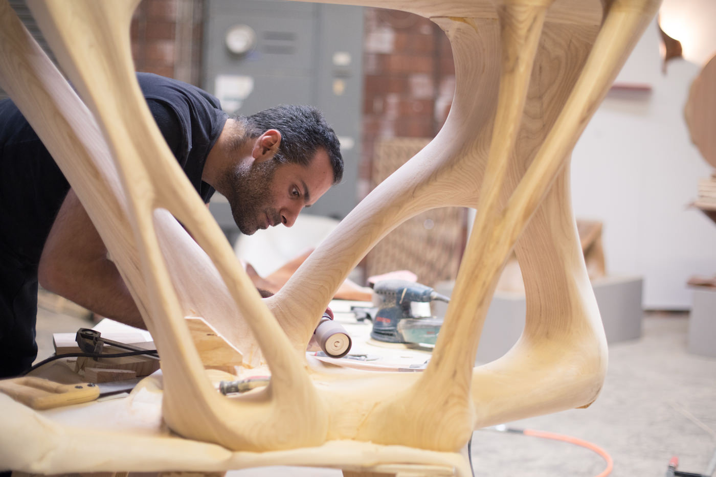 Amir Habibabadi sculptural furniture designer working in Los Angeles studio