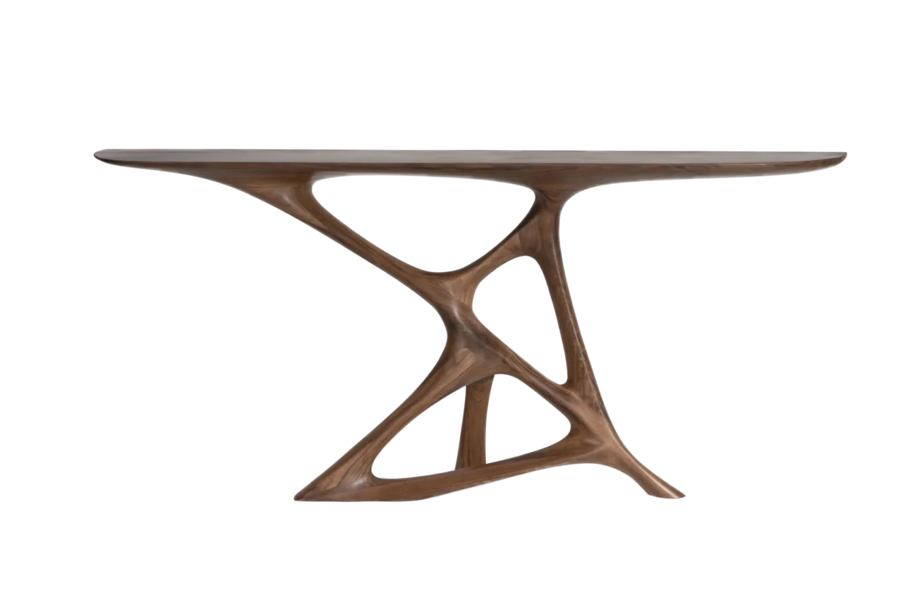 sculptural solid wood console table Anika by Amorph