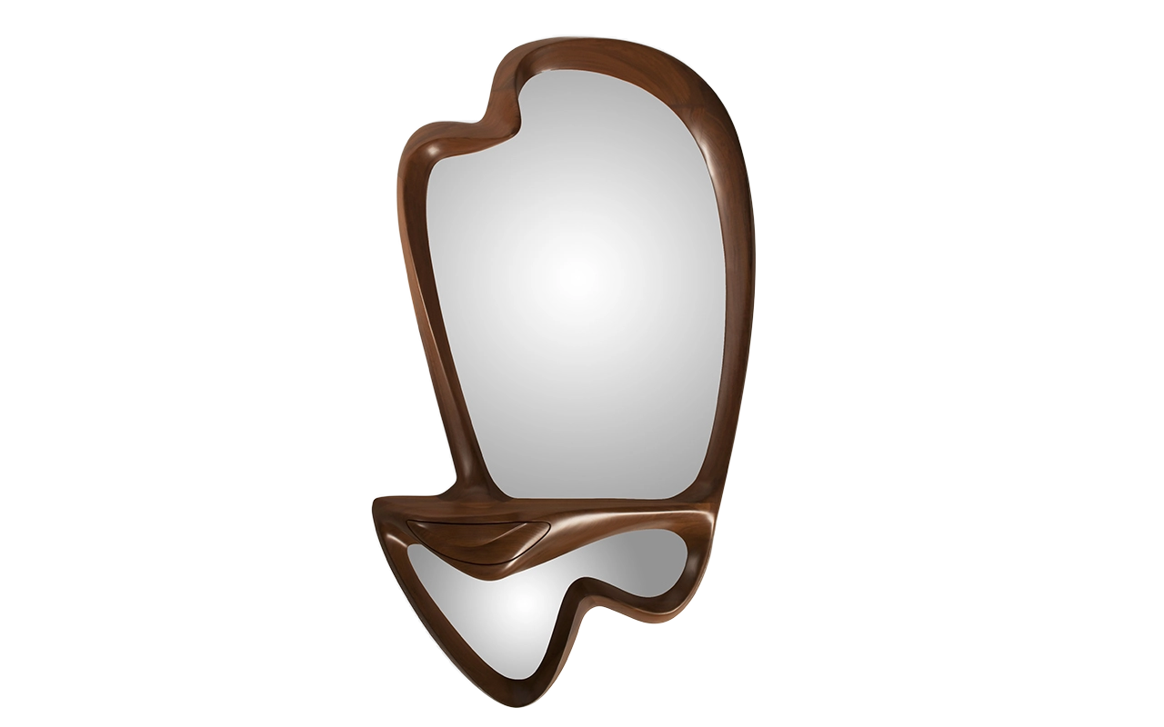 sculptural wood wall mirror and console Ara by Amorph