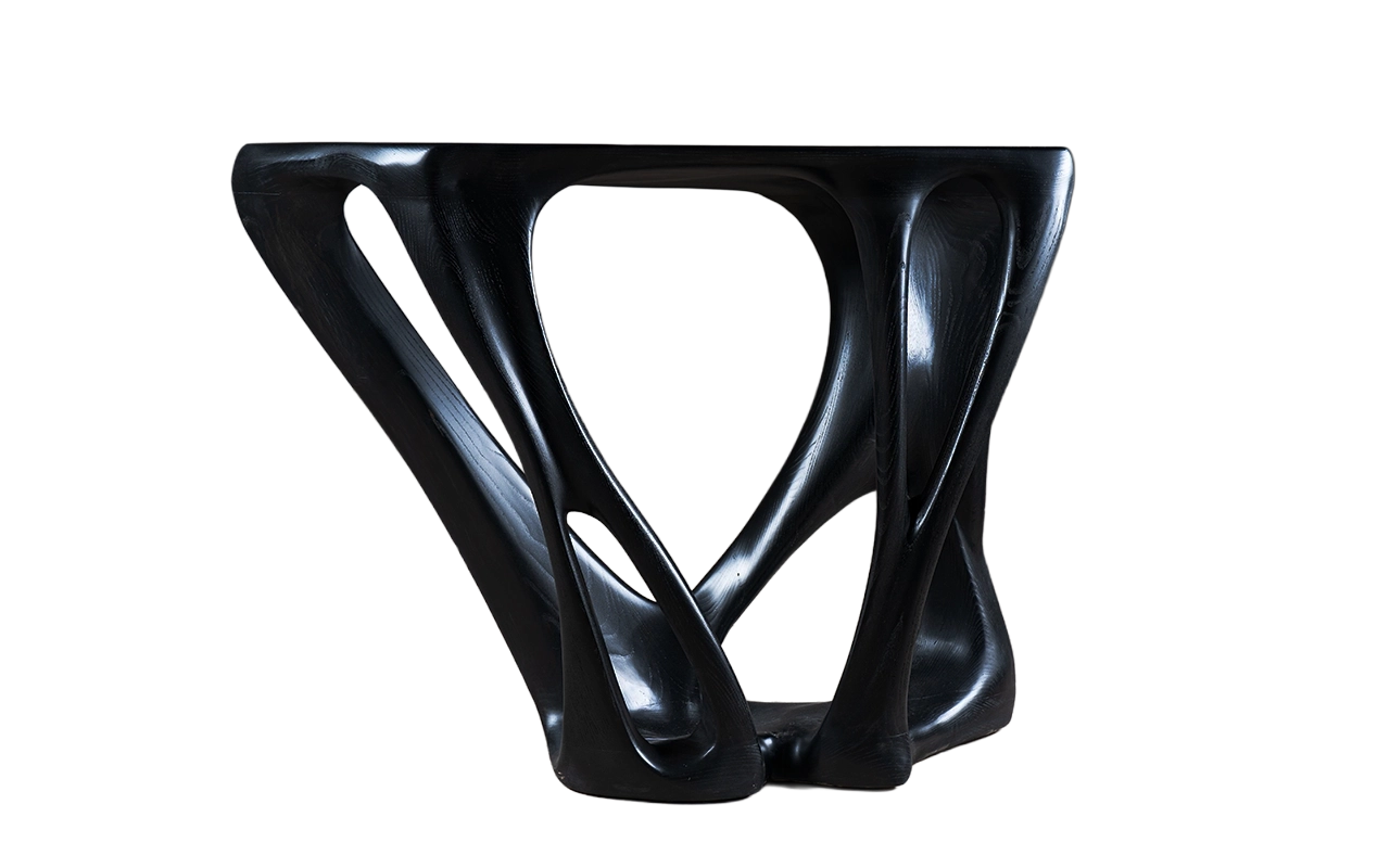 sculptural wood console table Petra by Amorph