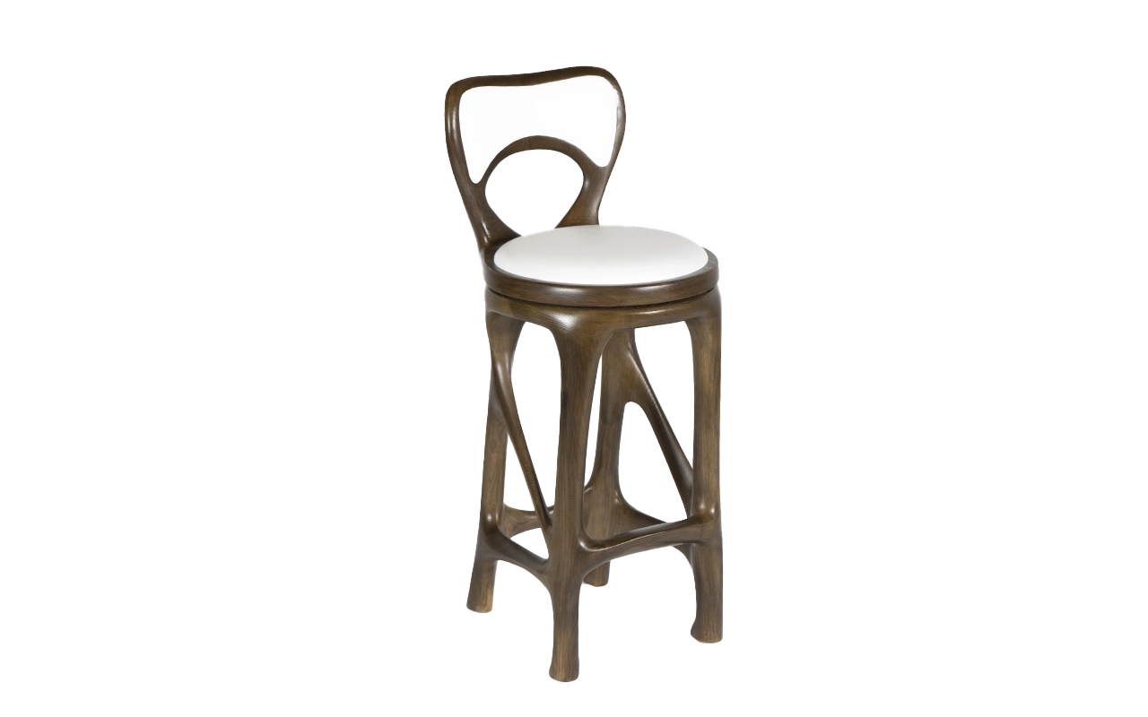 sculptural wood bar stool Agna by Amorph