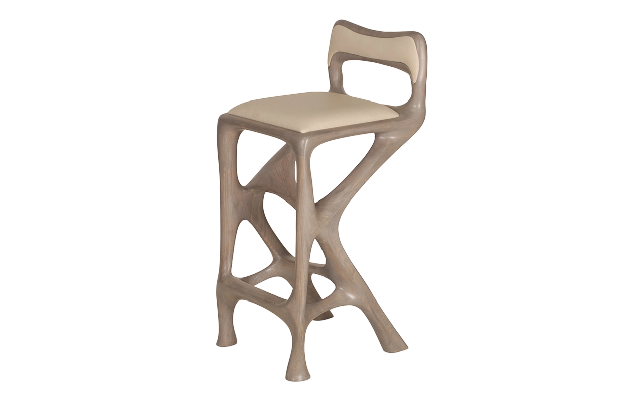sculptural solid wood stool with back Chimera by Amorph