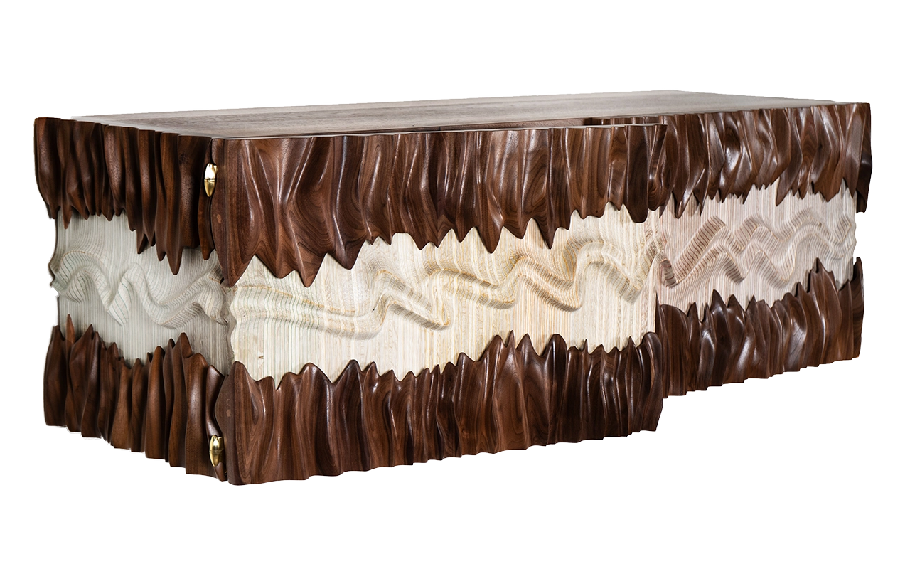 sculptural wood wall mounted cabinet Nuvia by Amorph
