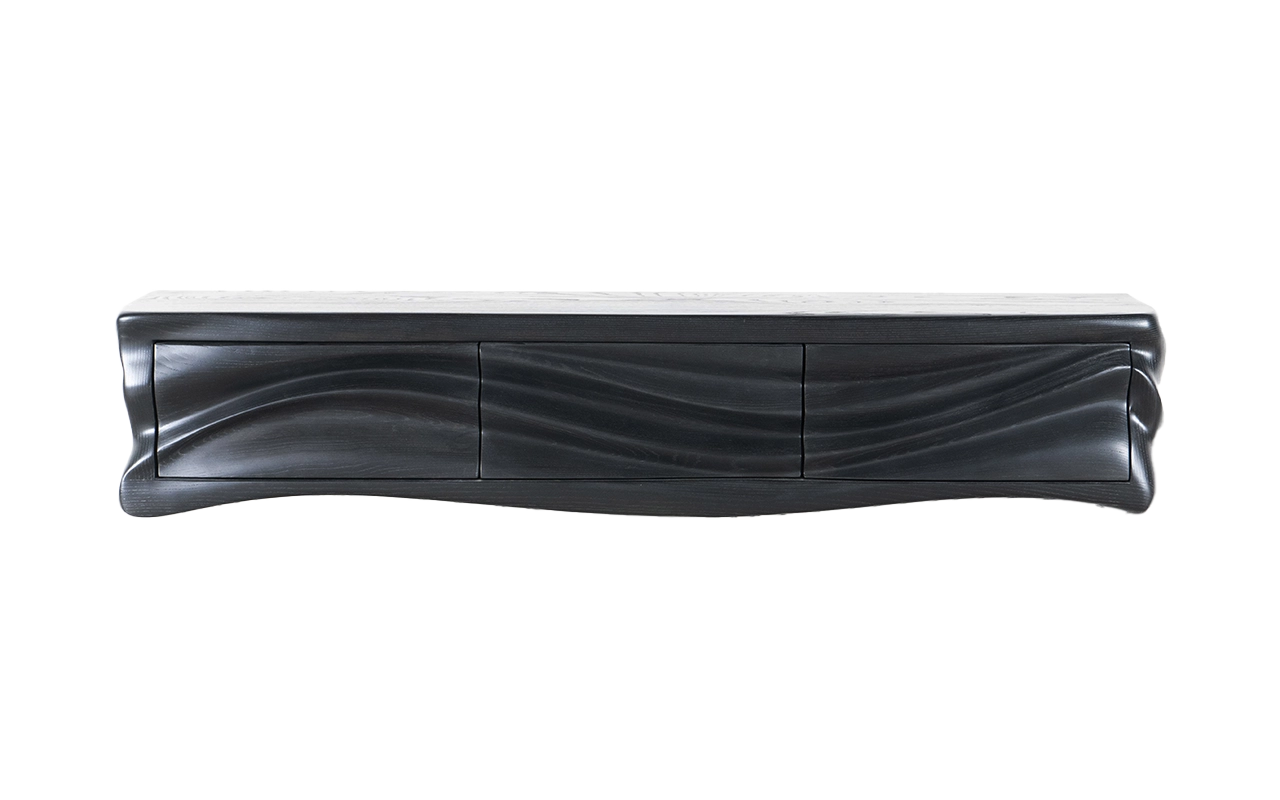 sculptural solid wood wall mounted cabinet Ocean by Amorph