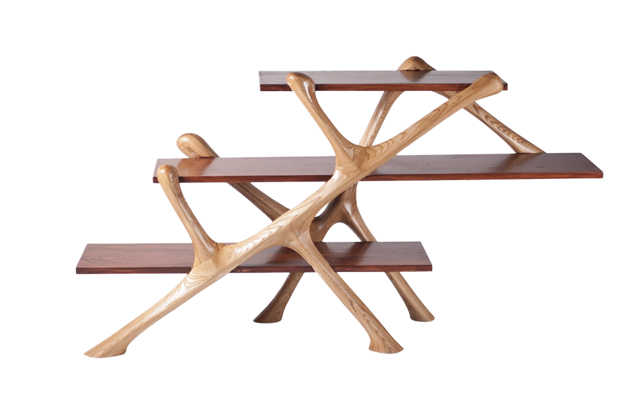 sculptural wood bookcase Ziggurat by Amorph