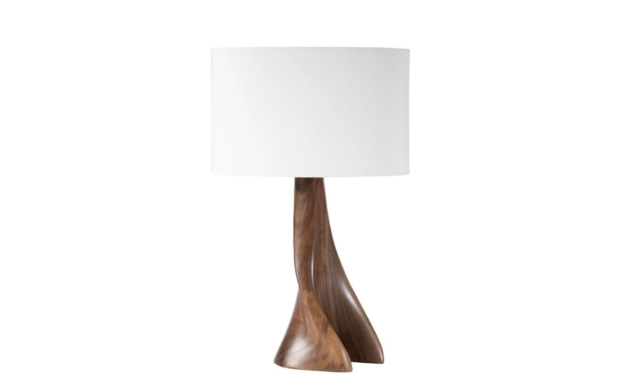 Sculptural solid wood table lamp Nile by Amorph Studio