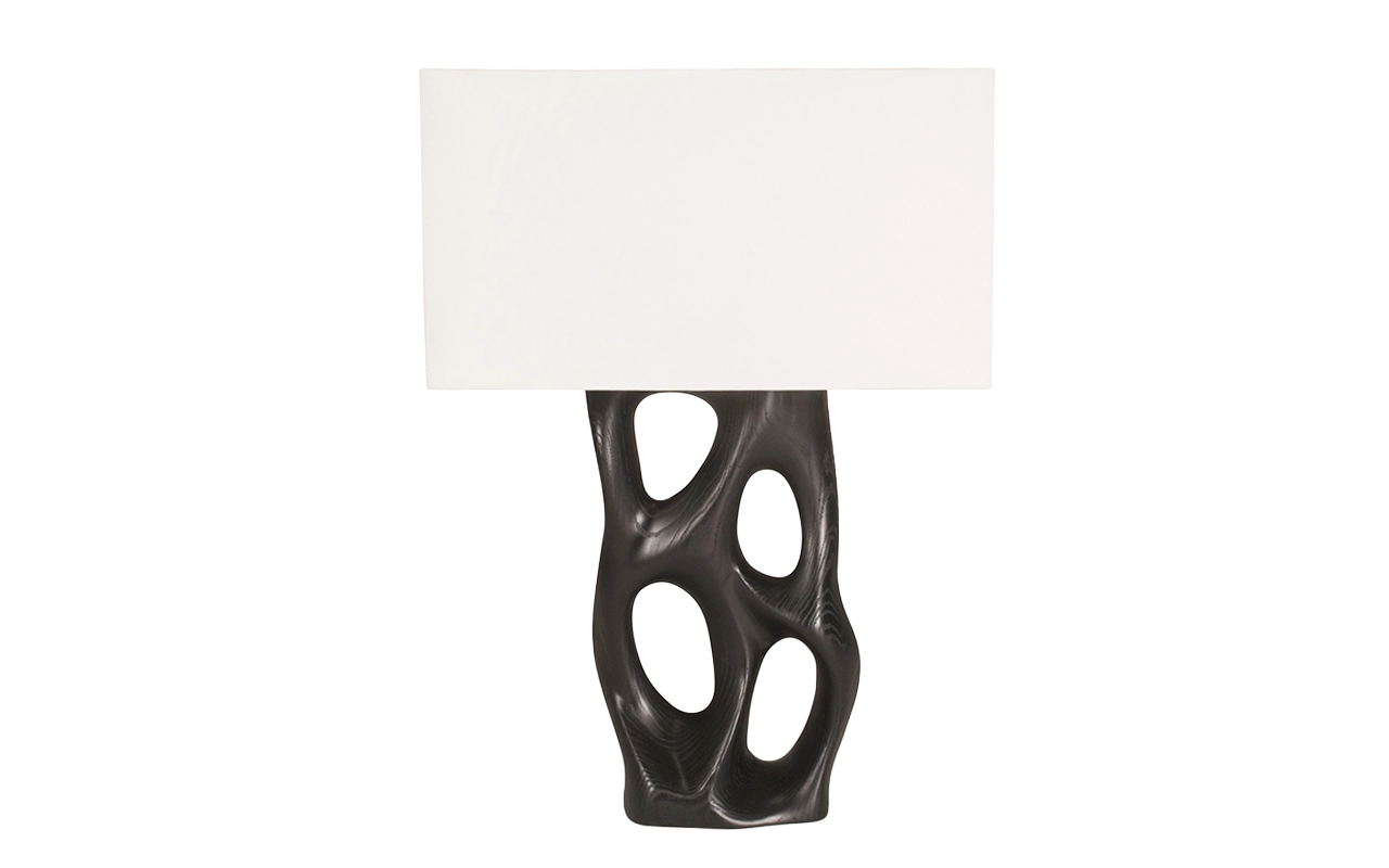 Sculptural solid wood table lamp Loop by Amorph Studio