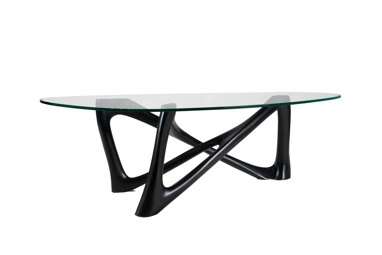 Sculptural solid wood coffee table Walenty by Amorph Studio