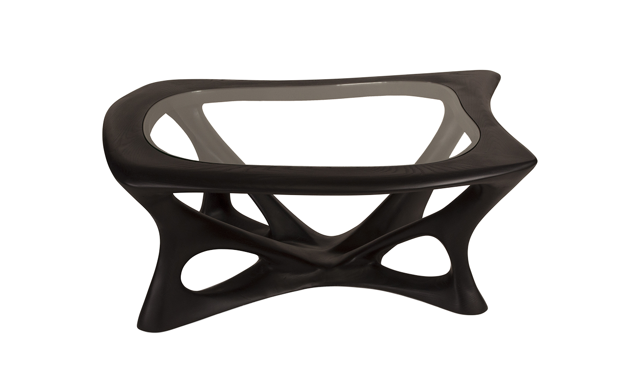 Sculptural solid wood coffee table Ariella by Amorph Studio