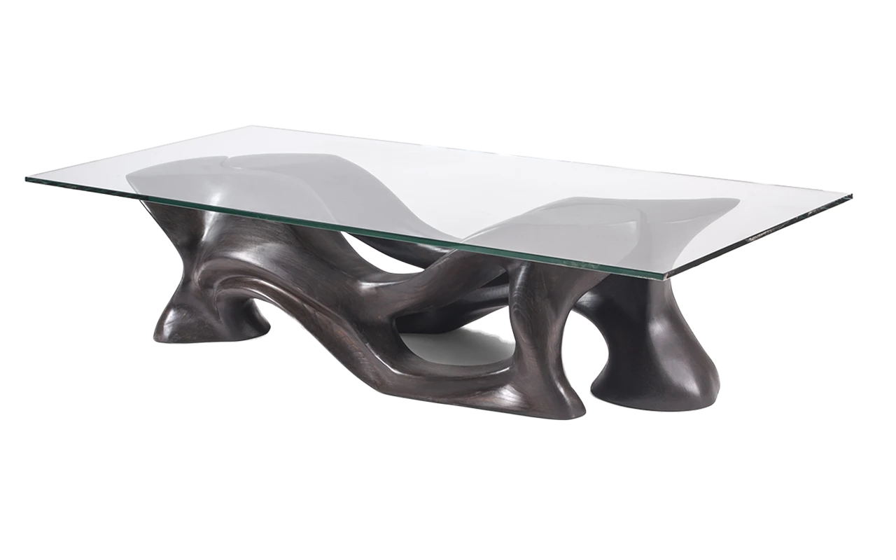 Sculptural solid wood coffee table Crux by Amorph Studio