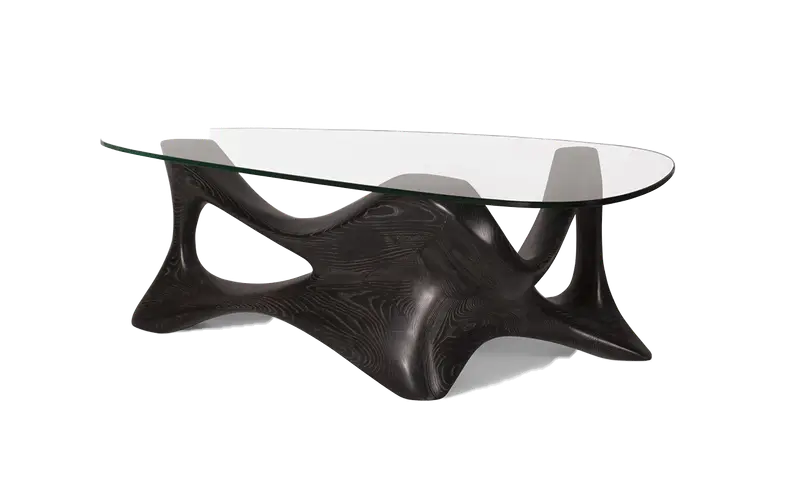 Sculptural solid wood coffee table Nyx by Amorph Studio