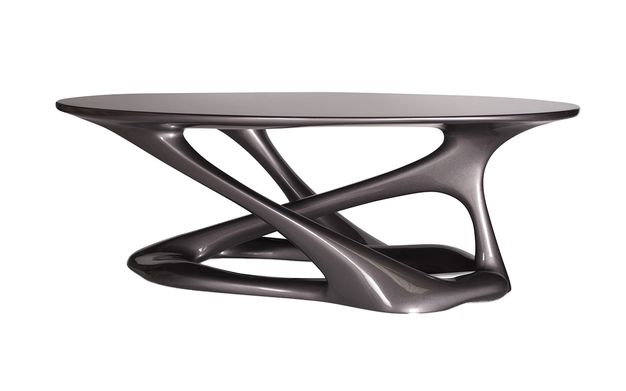 Sculptural solid wood coffee table Tetra by Amorph Studio
