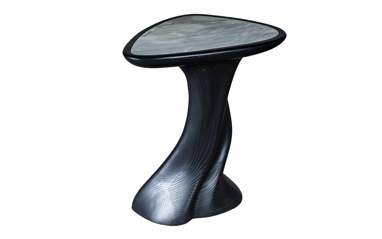 Sculptural solid wood side table Abbi by Amorph Studio