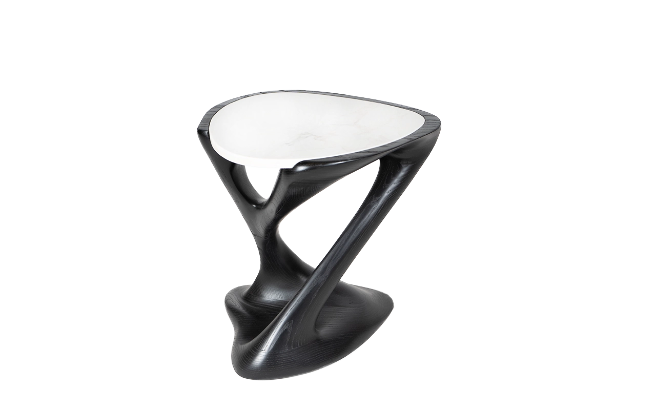 Sculptural solid wood side table Amy by Amorph Studio